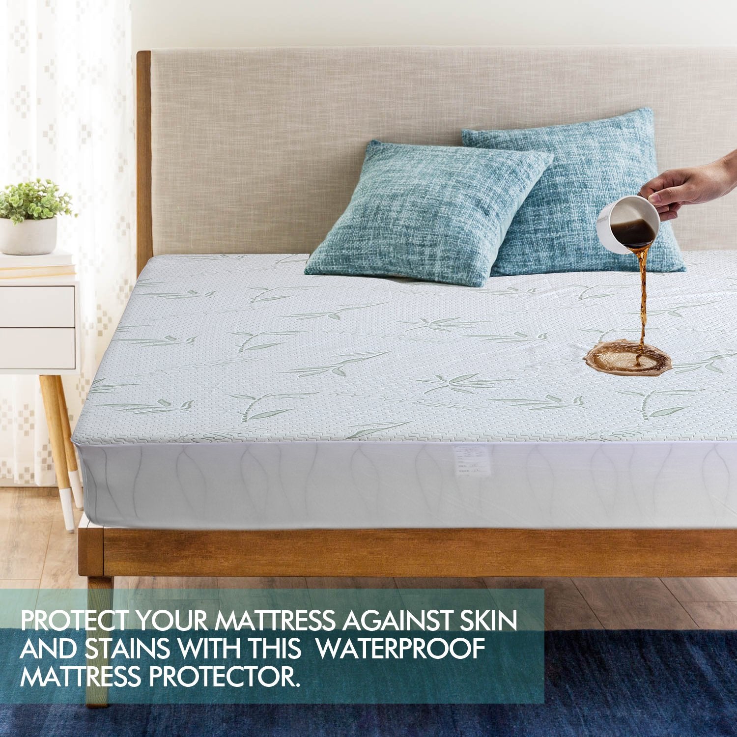 Fitted Waterproof Mattress Protector with Bamboo Fibre Cover Single Size Dreamz