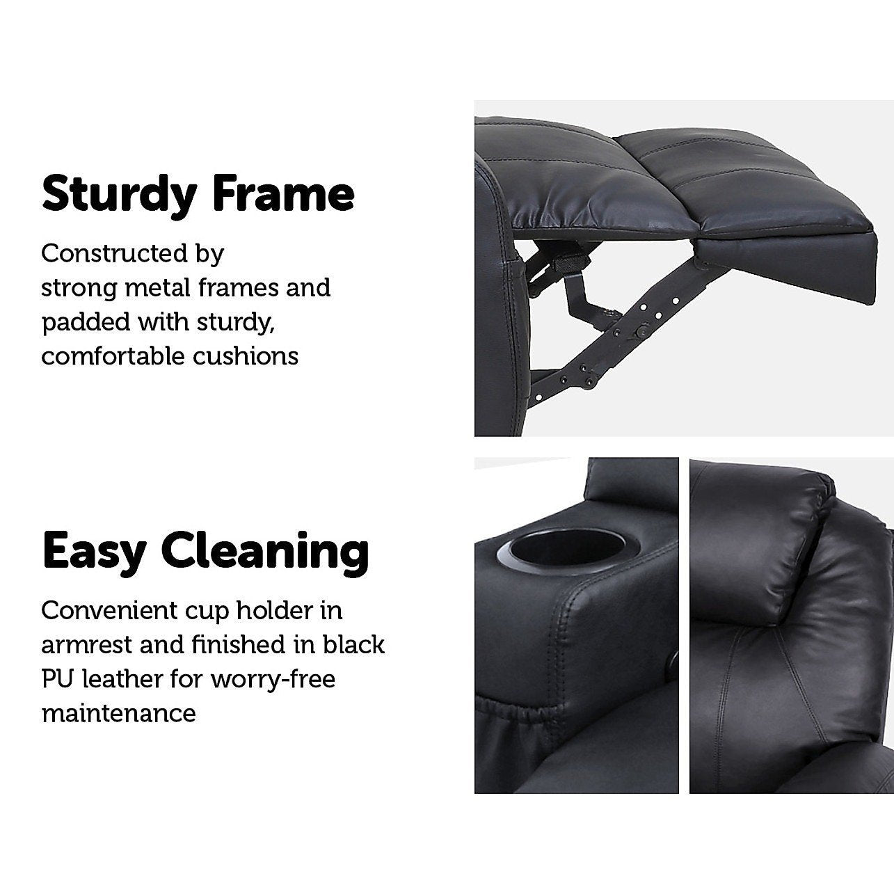 Black Massage Sofa Chair Recliner 360 Degree Swivel PU Leather Lounge 8 Point Heated Big Bedding Australia