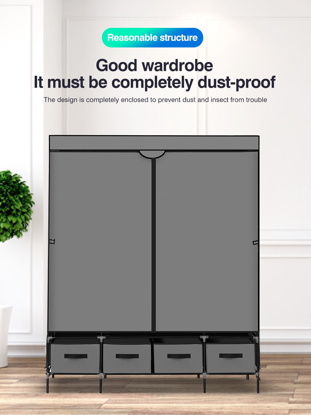 Portable Wardrobe 4 Drawers Large Storage Cabinet Organiser Shelf Rack Levede