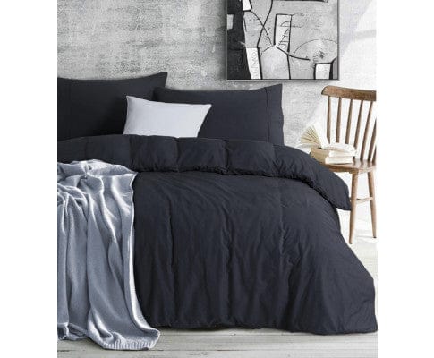 Elan Linen Quilt Cover Elan Linen 100% Egyptian Cotton Vintage Washed 500TC Quilt Cover Set - Charcoal