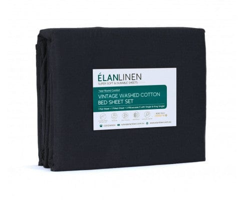 Elan Linen Bed Sheets Elan Linen 100% Egyptian Cotton Vintage Washed 500TC Sheets Set - Charcoal