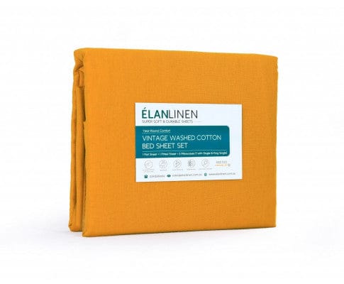 Elan Linen Bed Sheets Elan Linen 100% Egyptian Cotton Vintage Washed 500TC Sheets Set - Mustard