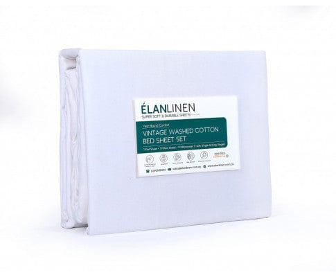 Elan Linen Bed Sheets Elan Linen 100% Egyptian Cotton Vintage Washed 500TC Sheets Set - White