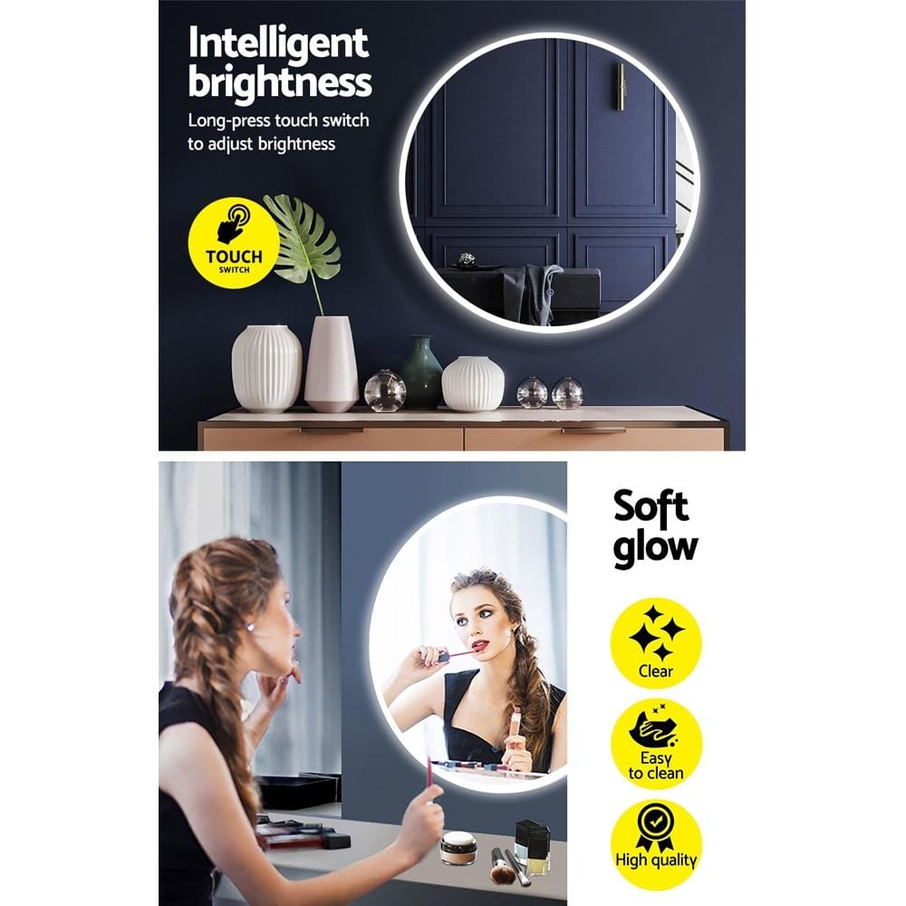 Embellir Mirror 70CM LED Wall Mirror With Light Bathroom Decor Round Mirrors Vintage