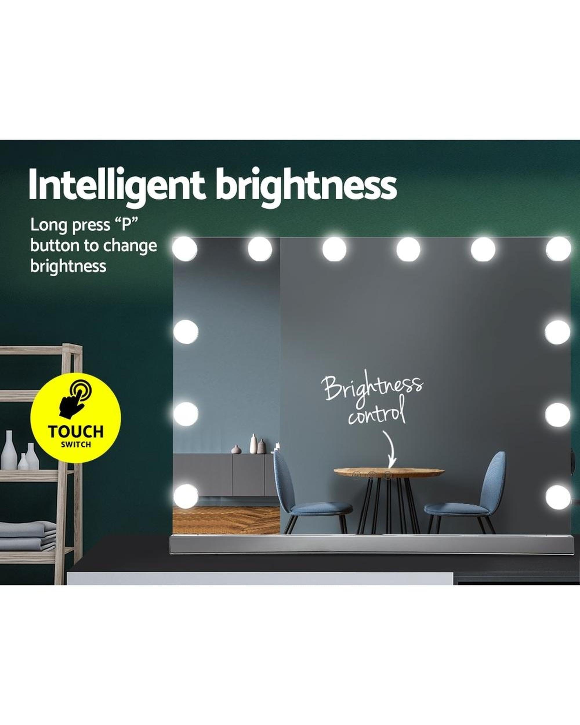 Embellir Mirror Hollywood Frameless Makeup Mirror With 15 LED Lighted Vanity Beauty 58cm x 46cm