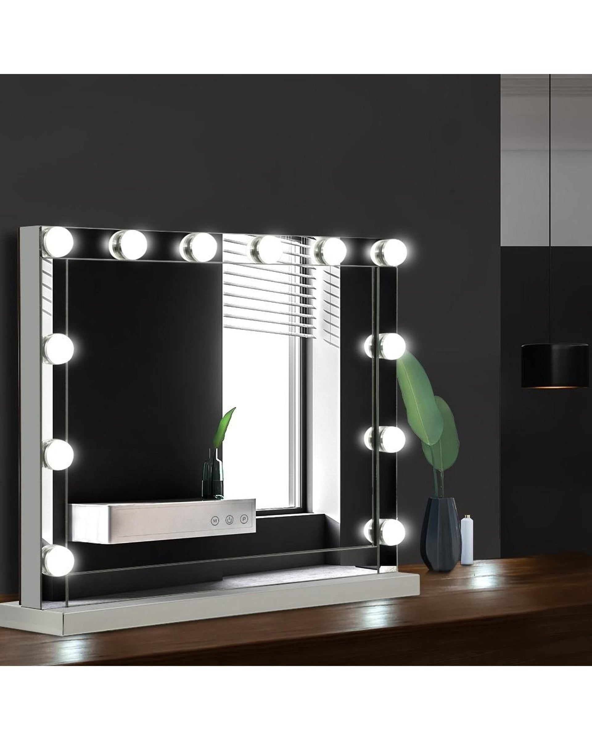 Embellir Mirror Hollywood Makeup Mirror With Light 12 LED Bulbs Vanity Lighted Silver 58cm x 46cm