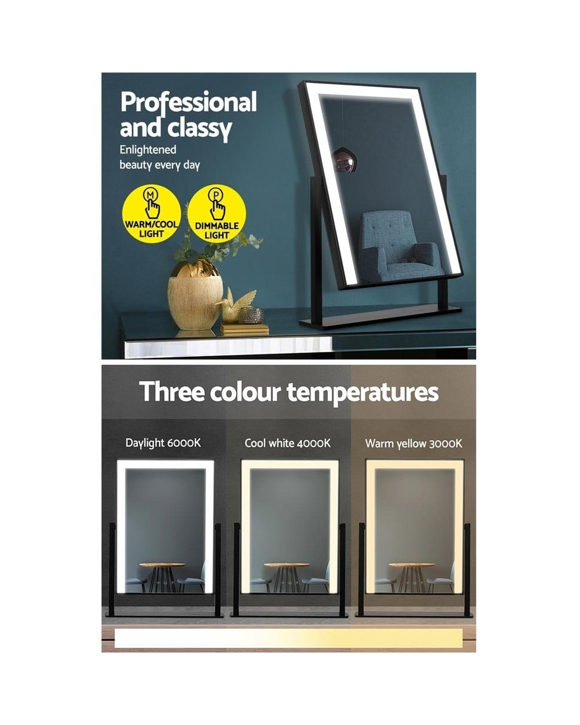 Embellir Mirror Hollywood Makeup Mirror With Light LED Strip Standing Tabletop Vanity