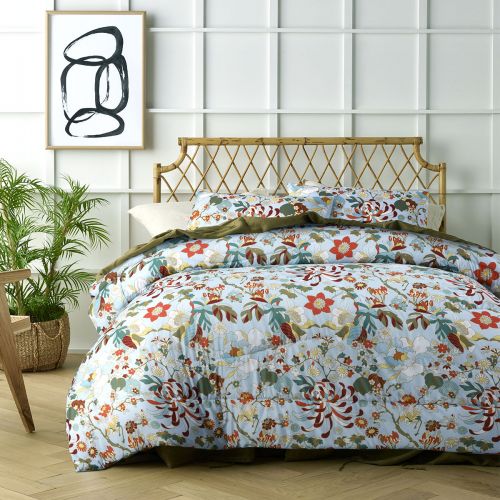 The Big Sleep Florent Blue Printed Microfibre 3pc Comforter Set The Big Sleep