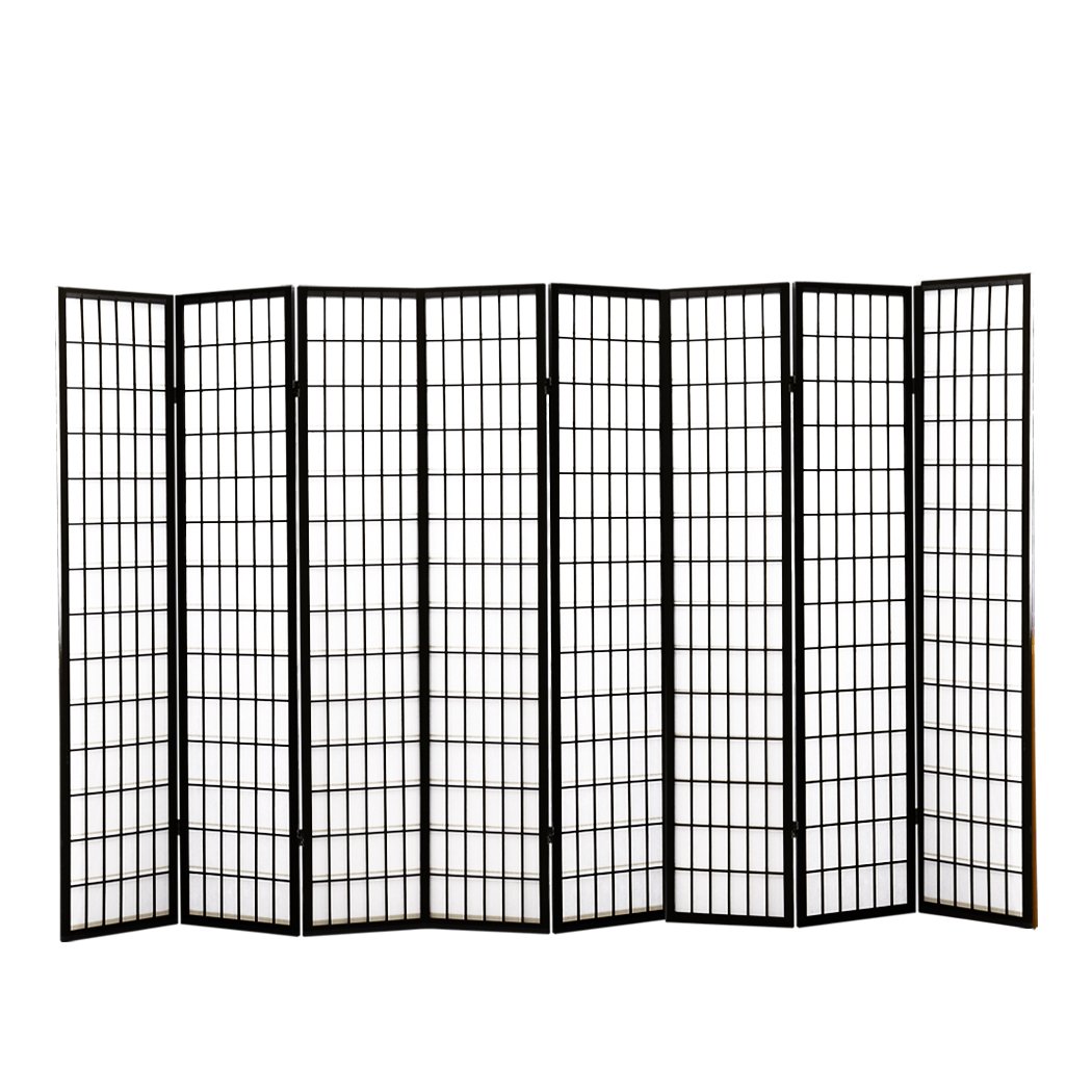 8 Panel Free Standing Foldable  Room Divider Privacy Screen Black Frame Levede