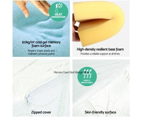Giselle Pillows/Cushions 2X Memory Foam Wedge Pillow Neck Back Support with Cover Waterproof Bamboo