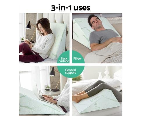 Giselle Pillows/Cushions 2X Memory Foam Wedge Pillow Neck Back Support with Cover Waterproof Bamboo
