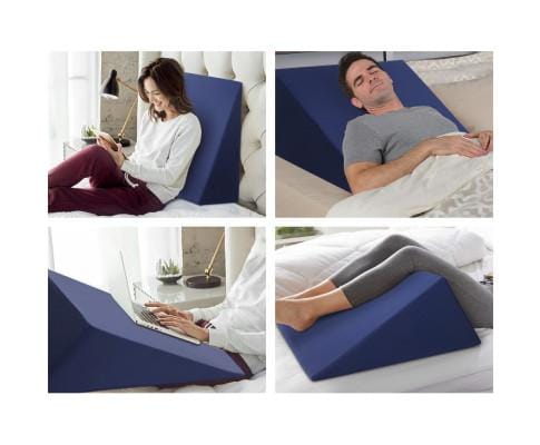 Giselle Pillows/Cushions 2X Memory Foam Wedge Pillow Neck Back Support with Cover Waterproof White Blue