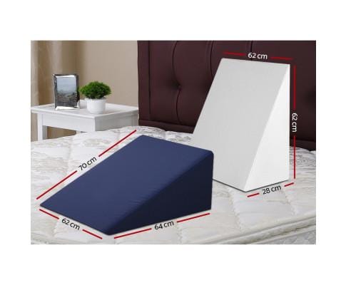 Giselle Pillows/Cushions 2X Memory Foam Wedge Pillow Neck Back Support with Cover Waterproof White Blue