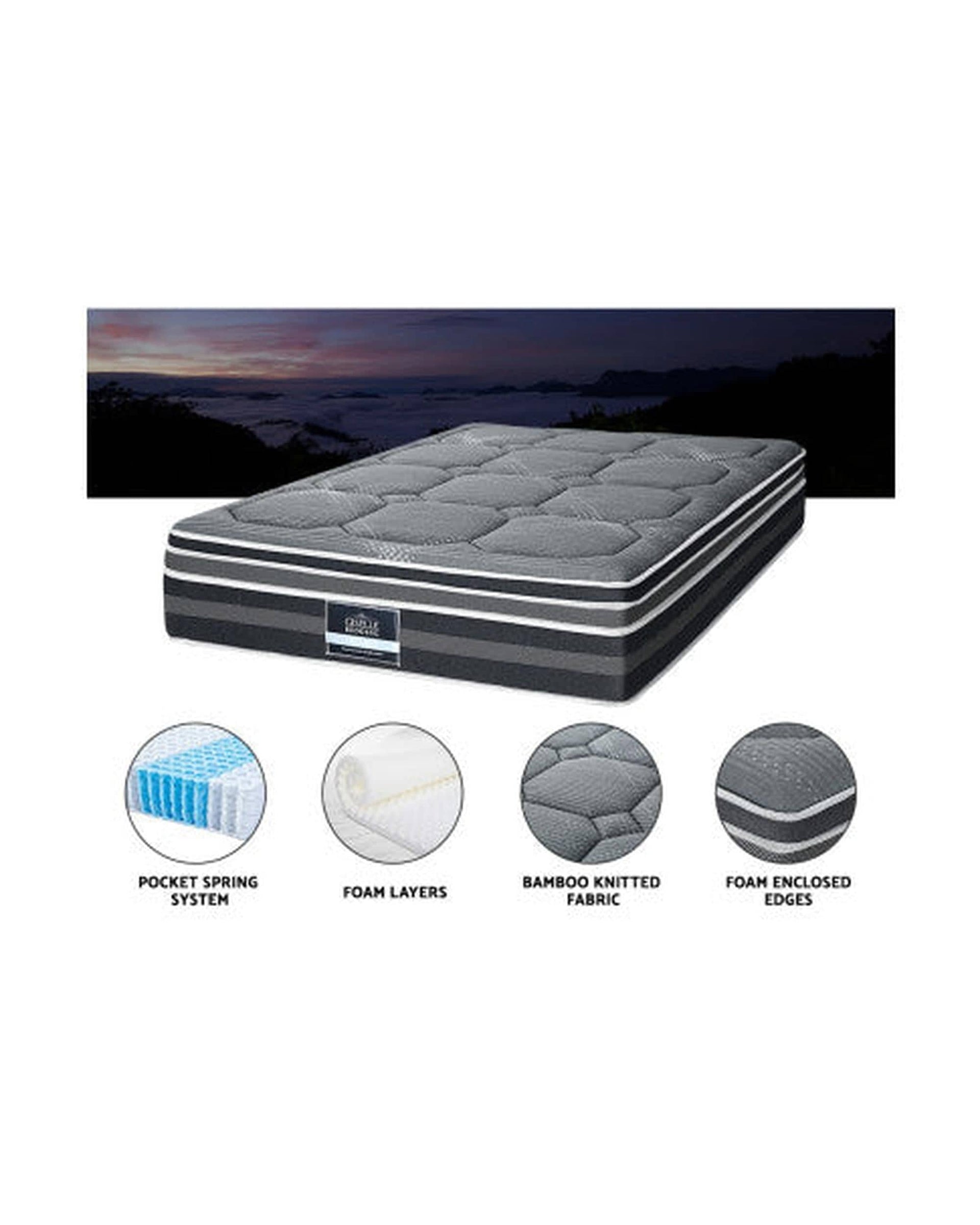 Giselle Mattresses 35CM Mattress Bed 7 Zone Dual Euro Top Pocket Spring Medium