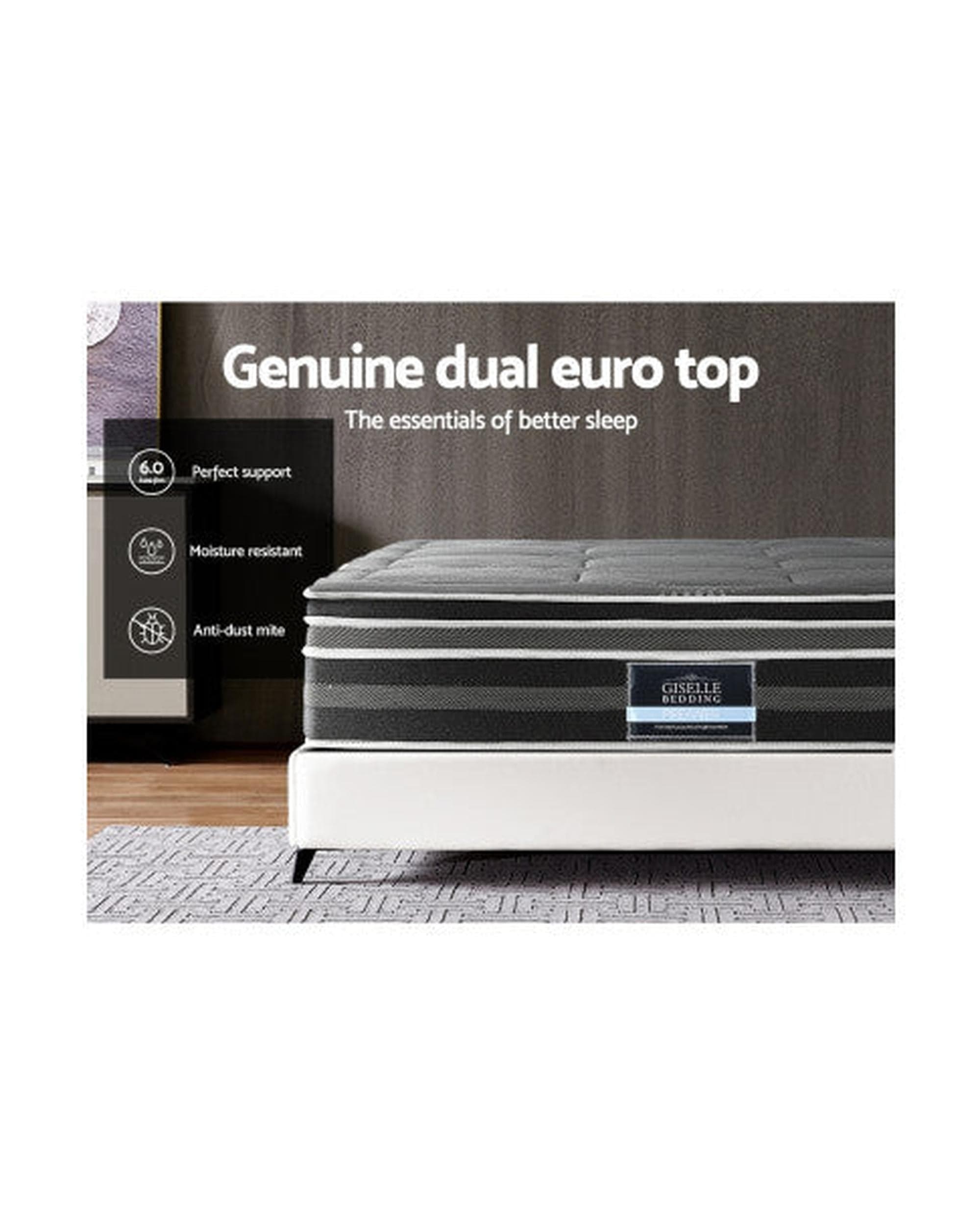 Giselle Mattresses 35CM Mattress Bed 7 Zone Dual Euro Top Pocket Spring Medium
