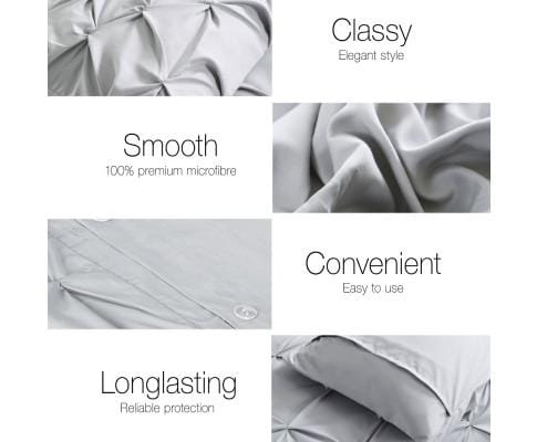 Giselle Quilt Cover Diamond Pintuck Quilt Cover Set - Grey