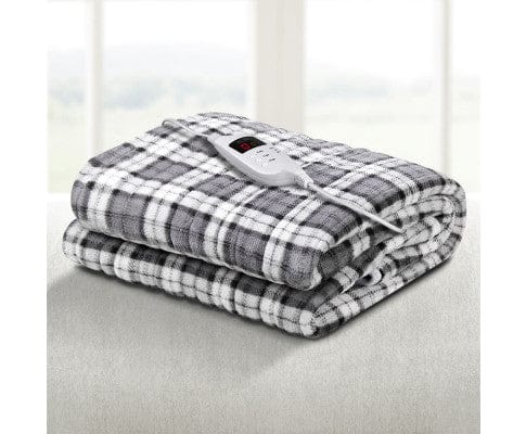 Giselle Electric Blanket Electric Throw Rug Flannel Snuggle Blanket Washable Heated Grey and White Checkered