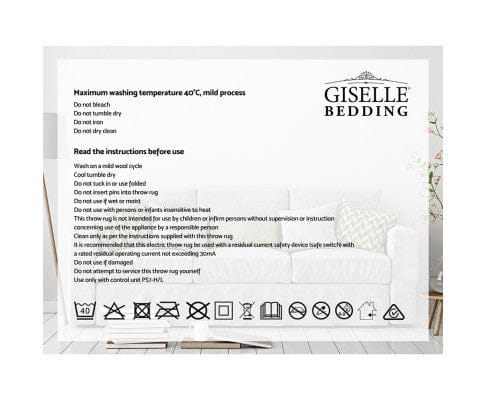Giselle Electric Blanket Electric Throw Rug Flannel Snuggle Blanket Washable Heated Grey and White Checkered