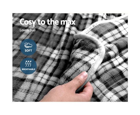 Giselle Electric Blanket Electric Throw Rug Flannel Snuggle Blanket Washable Heated Grey and White Checkered
