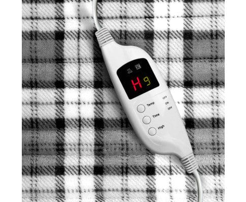 Giselle Electric Blanket Electric Throw Rug Flannel Snuggle Blanket Washable Heated Grey and White Checkered