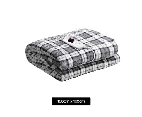 Giselle Electric Blanket Electric Throw Rug Flannel Snuggle Blanket Washable Heated Grey and White Checkered