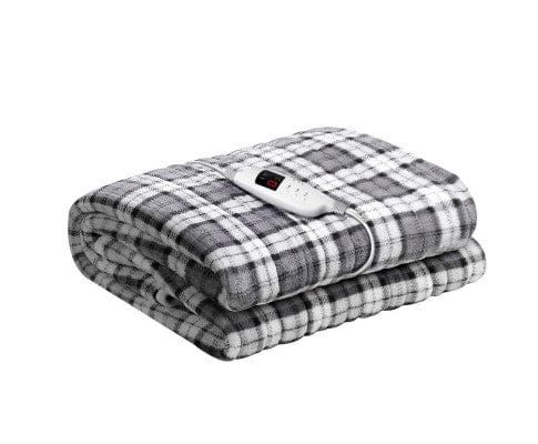 Giselle Electric Blanket Electric Throw Rug Flannel Snuggle Blanket Washable Heated Grey and White Checkered