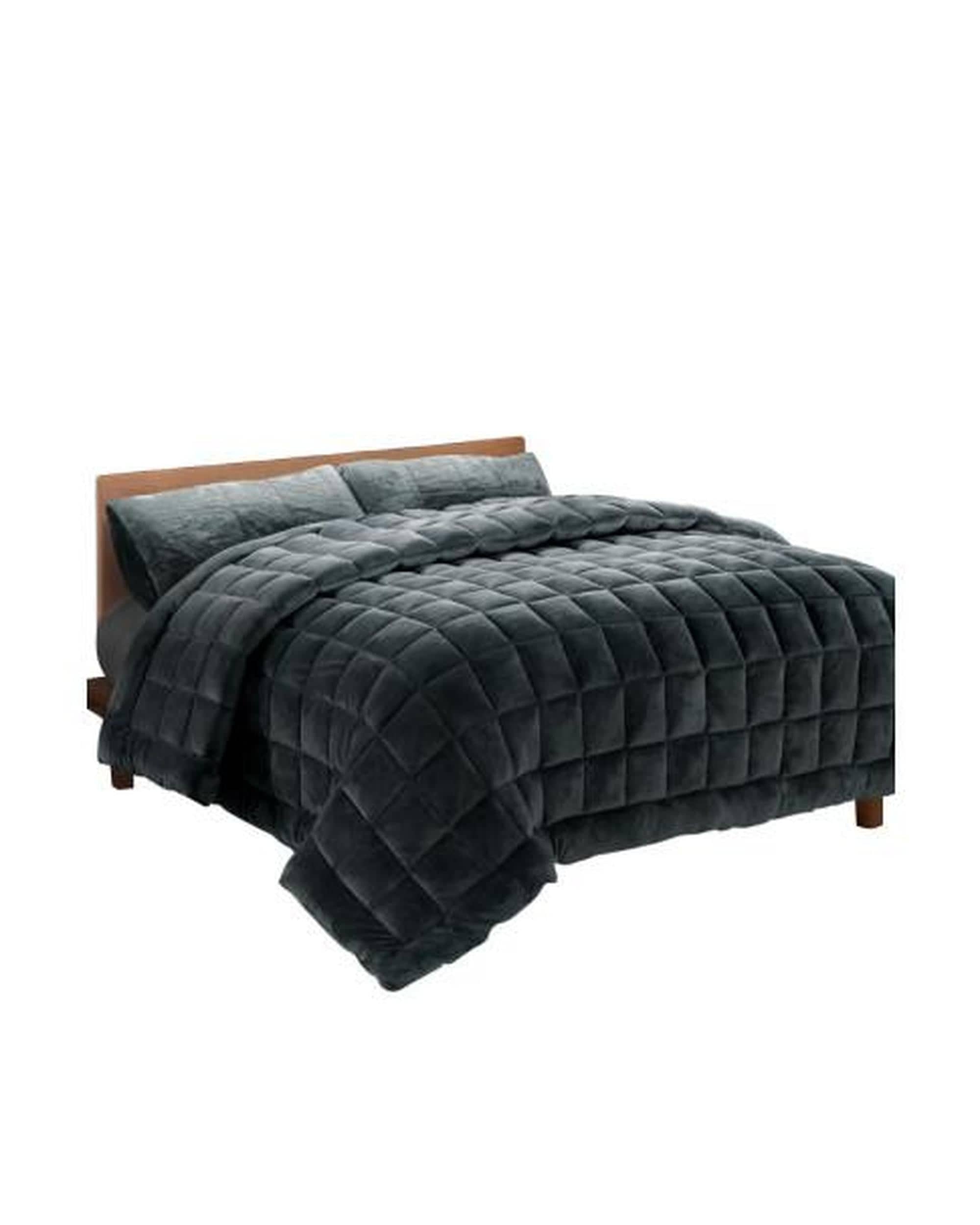 Giselle Comforter Faux Mink Quilt Fleece Throw Blanket Comforter Duvet Charcoa