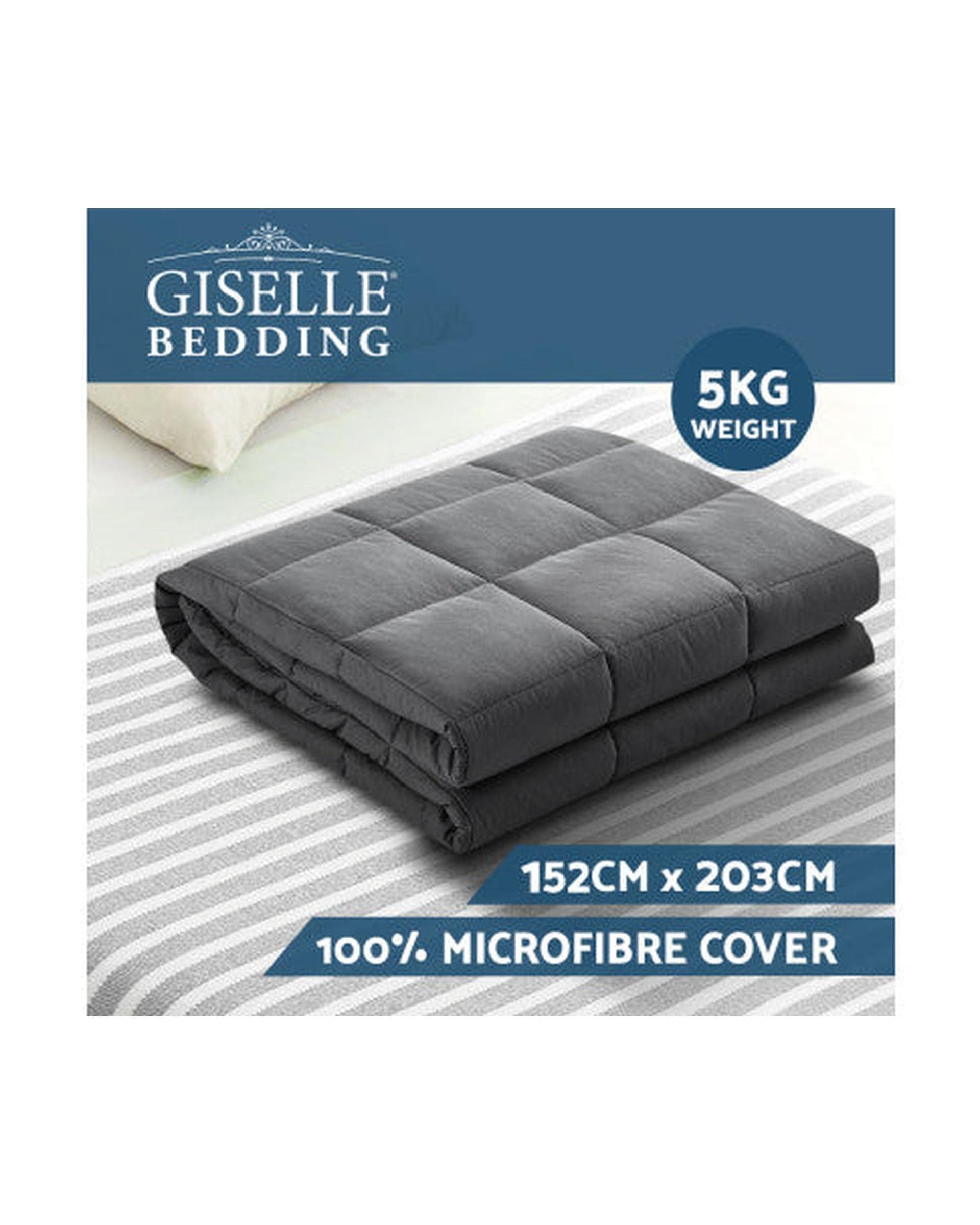Giselle Weighted Blanket Weighted Blanket Adult 5KG Heavy Gravity Blankets Microfibre Cover Calming Relax Anxiety Relief Grey