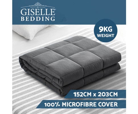 Giselle Weighted Blanket Weighted Blanket Adult 9KG Heavy Gravity Blankets Microfibre Cover Calming Relax Anxiety Relief Grey
