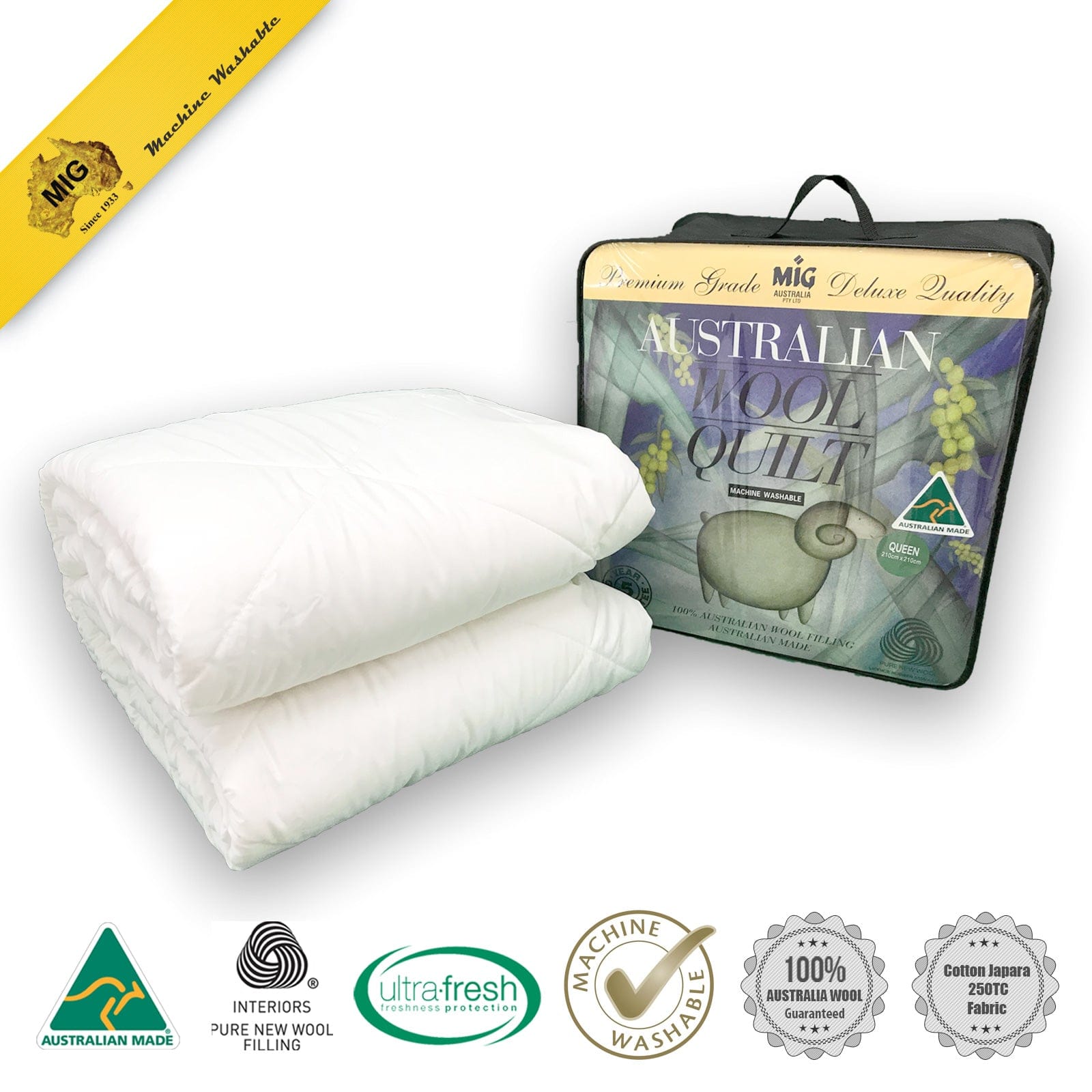Golden Quilts Duvet/Quilt Golden Quilts 350 GSM 100% WASHABLE Wool Quilt