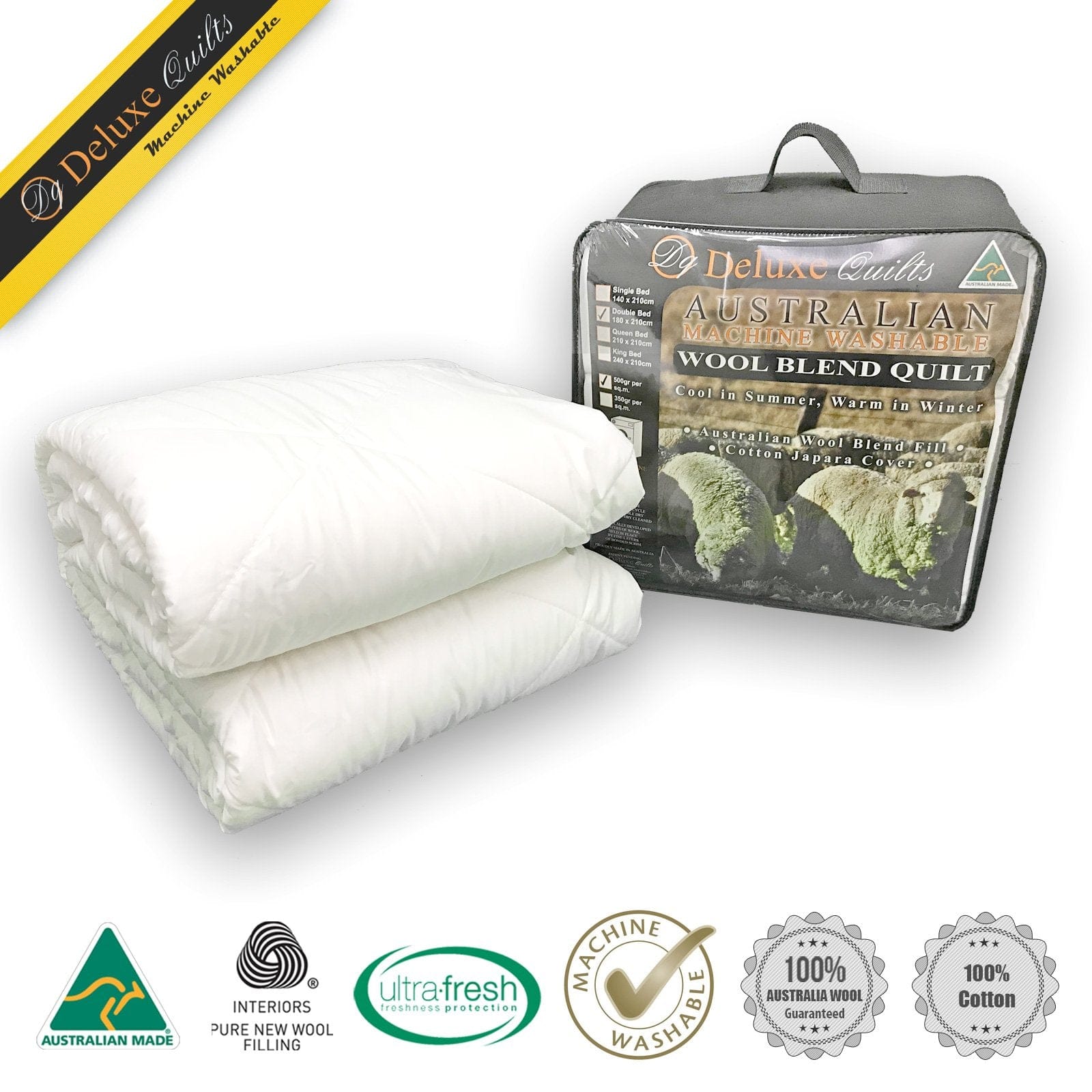 Golden Quilts Duvet/Quilt Golden Quilts WASHABLE WOOL BLEND QUILT 500GSM