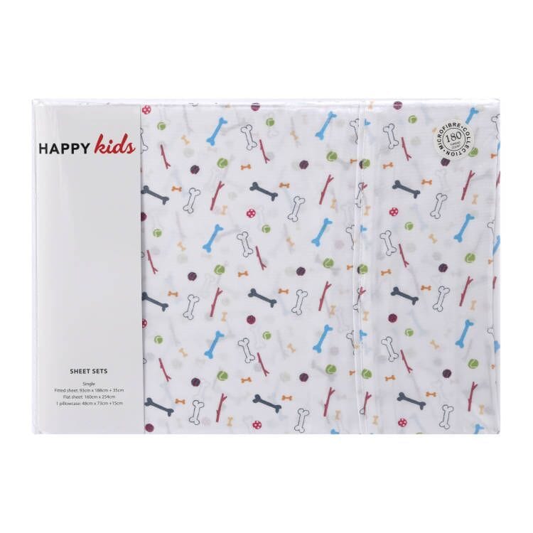 Happy Kids Bedding Bed Sheets Happy Kids Bones Printed Microfibre Sheet Set