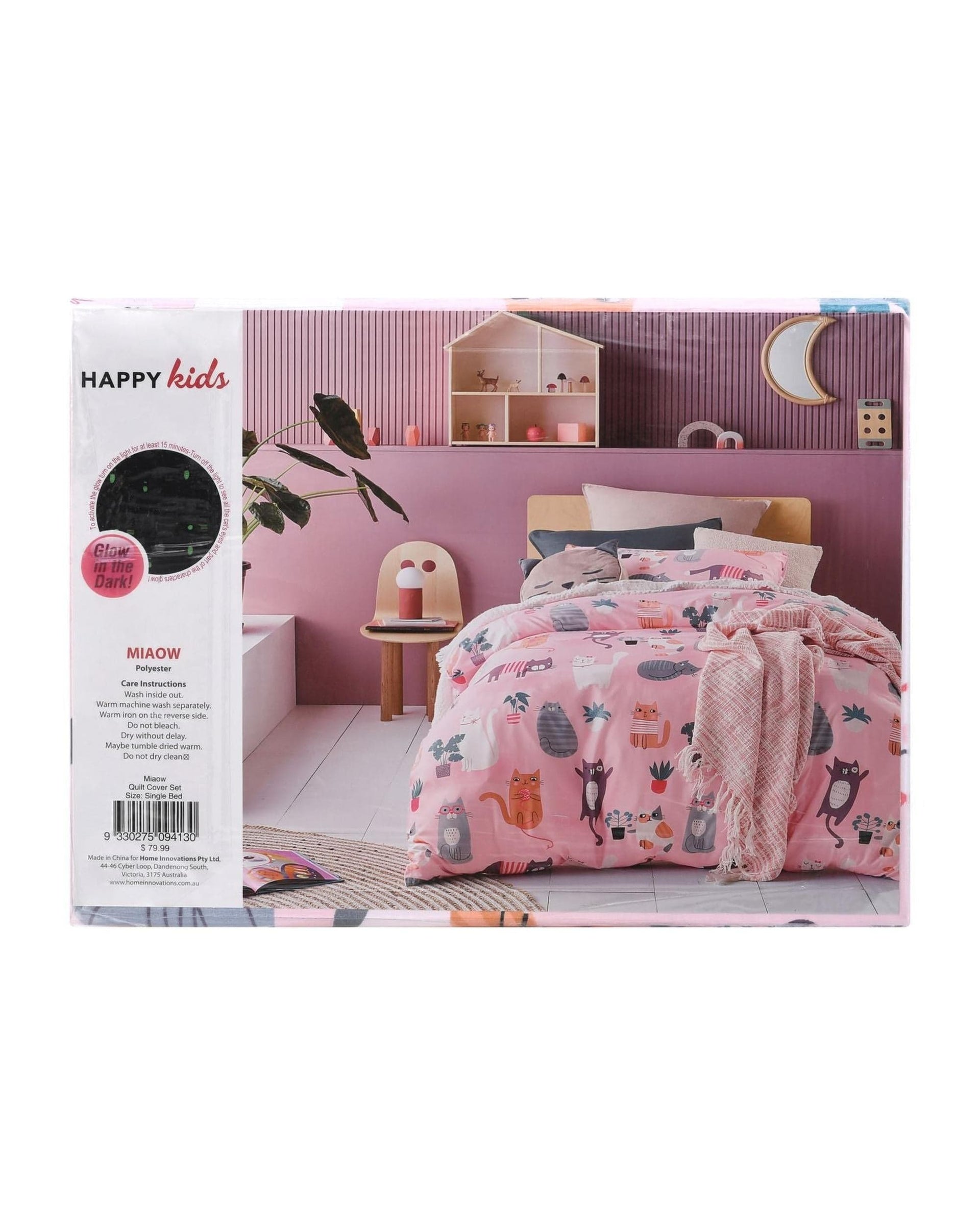 Happy Kids Bedding Quilt Cover Happy Kids Miaow Glow in the Dark Quilt Cover Set