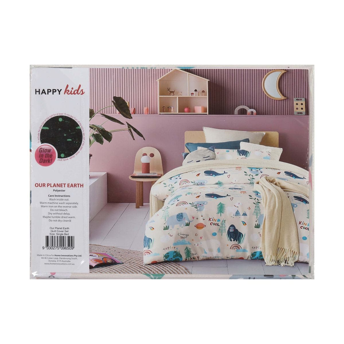 Happy Kids Bedding Quilt Cover Happy Kids Our Planet Earth Glow in the Dark Quilt Cover Set