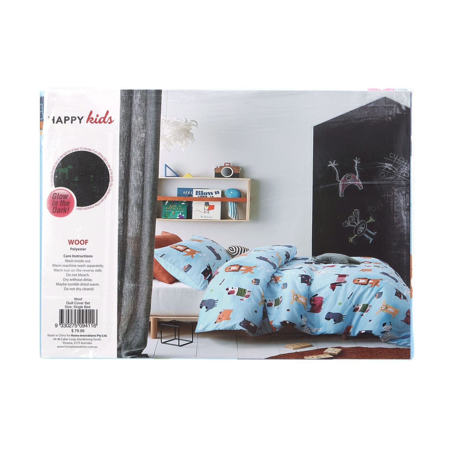 Happy Kids Bedding Quilt Cover Happy Kids Woof Glow in the Dark Quilt Cover Set