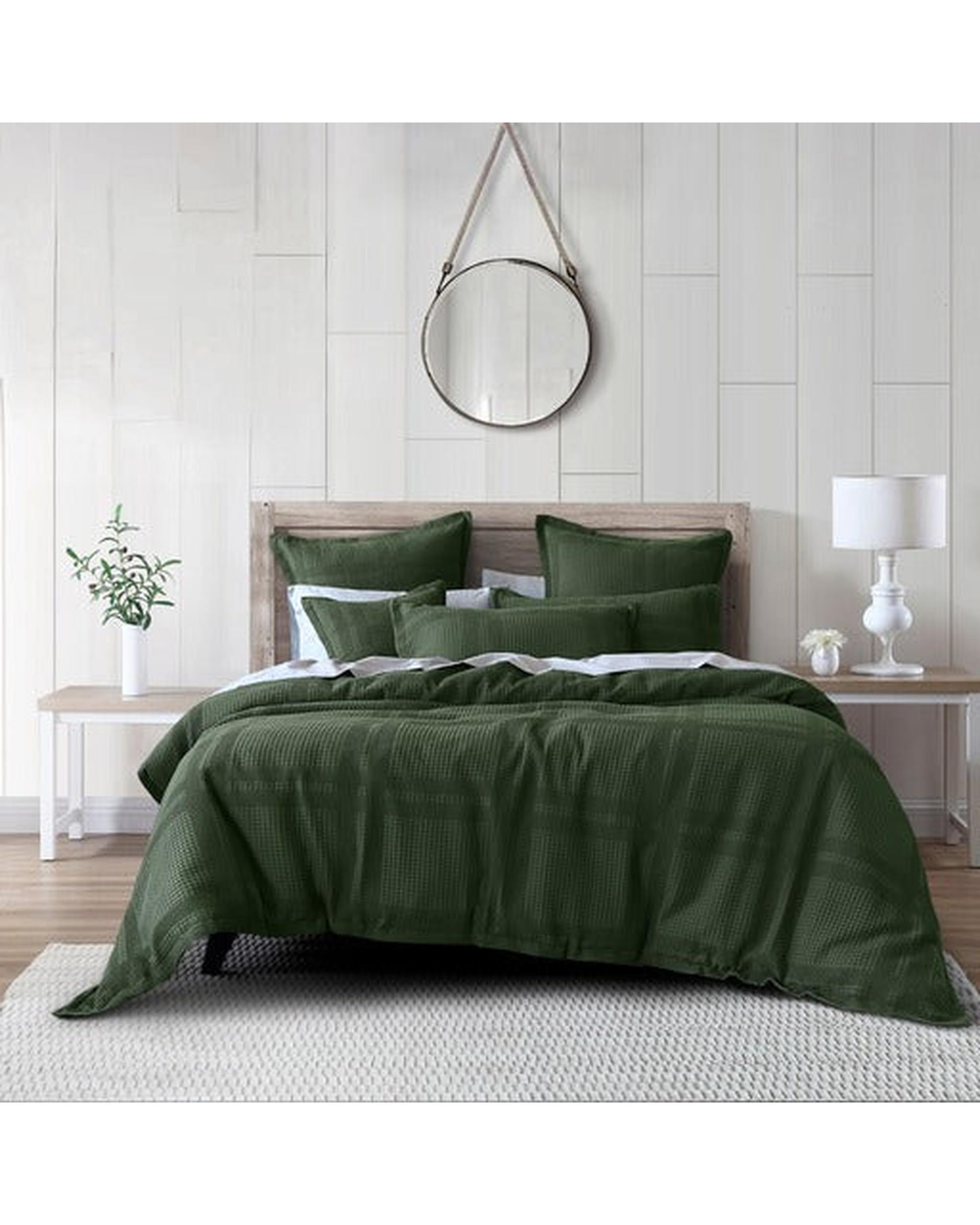 Bianca Bedding Sussex Forest Green Cotton Waffle Jacquard Quilt Cover Bianca Bedding