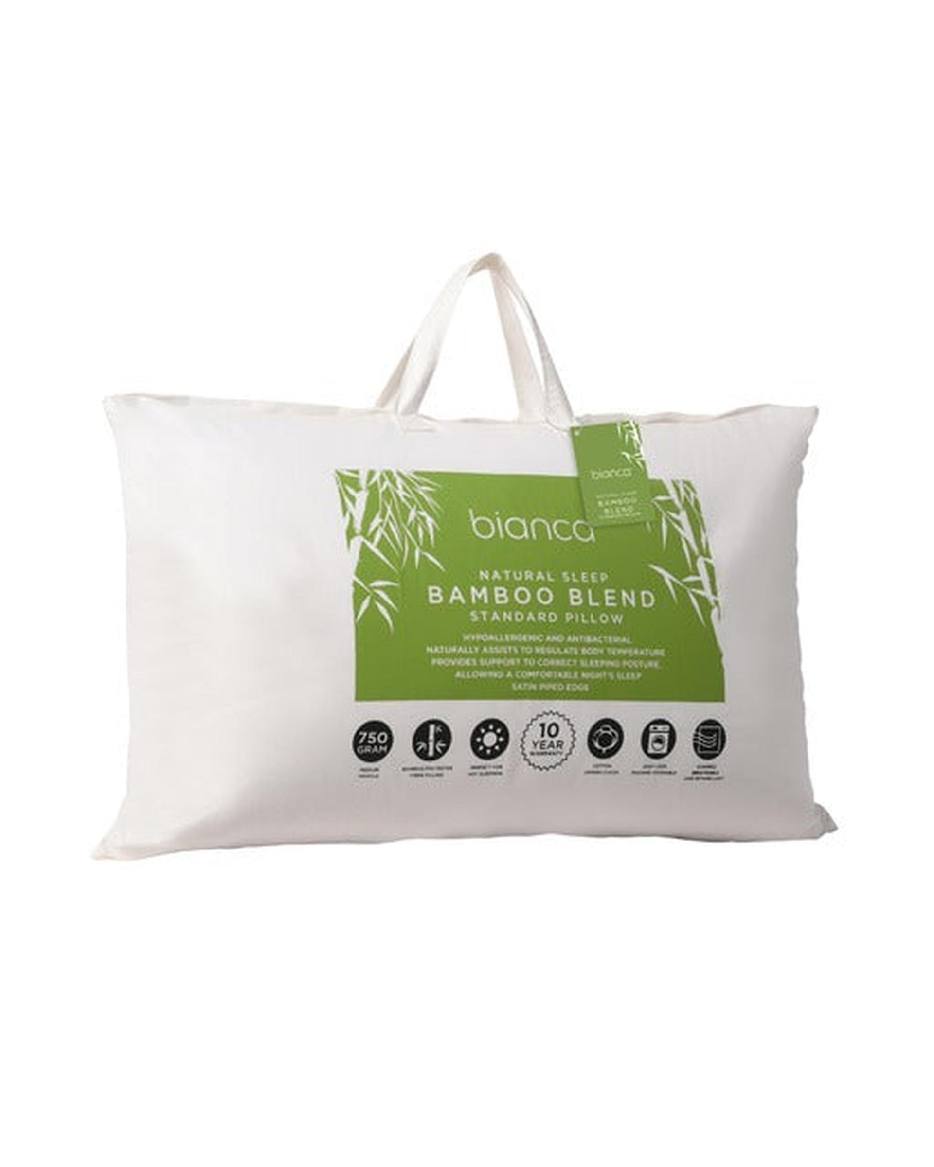Bianca Bedding Natural Sleep White Bamboo Blend Medium Profile Pillow 750g Bianca Bedding