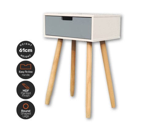 Home Master Bedside Table 1 Drawer Side Table Modern Sleek & Stylish Neutral Design 61cm