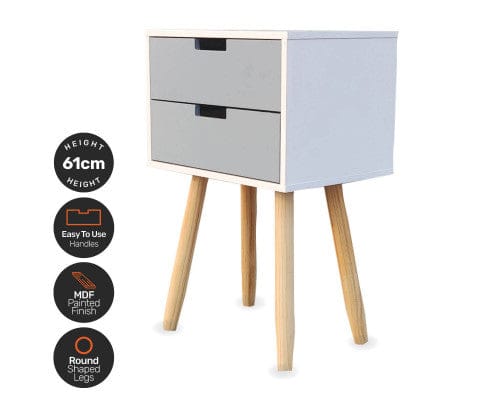 Home Master Bedside Table 2 Drawer Side Table Modern Sleek & Stylish Neutral Design 61cm