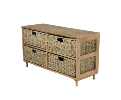 Home Master Tallboy 4 Drawer Natural Seagrass Wooden Storage Chest Stylish 46cm