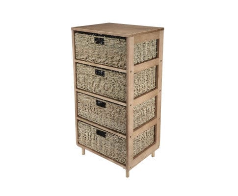 Home Master Tallboy 4 Drawer Natural Seagrass Wooden Storage Chest Stylish 85cm