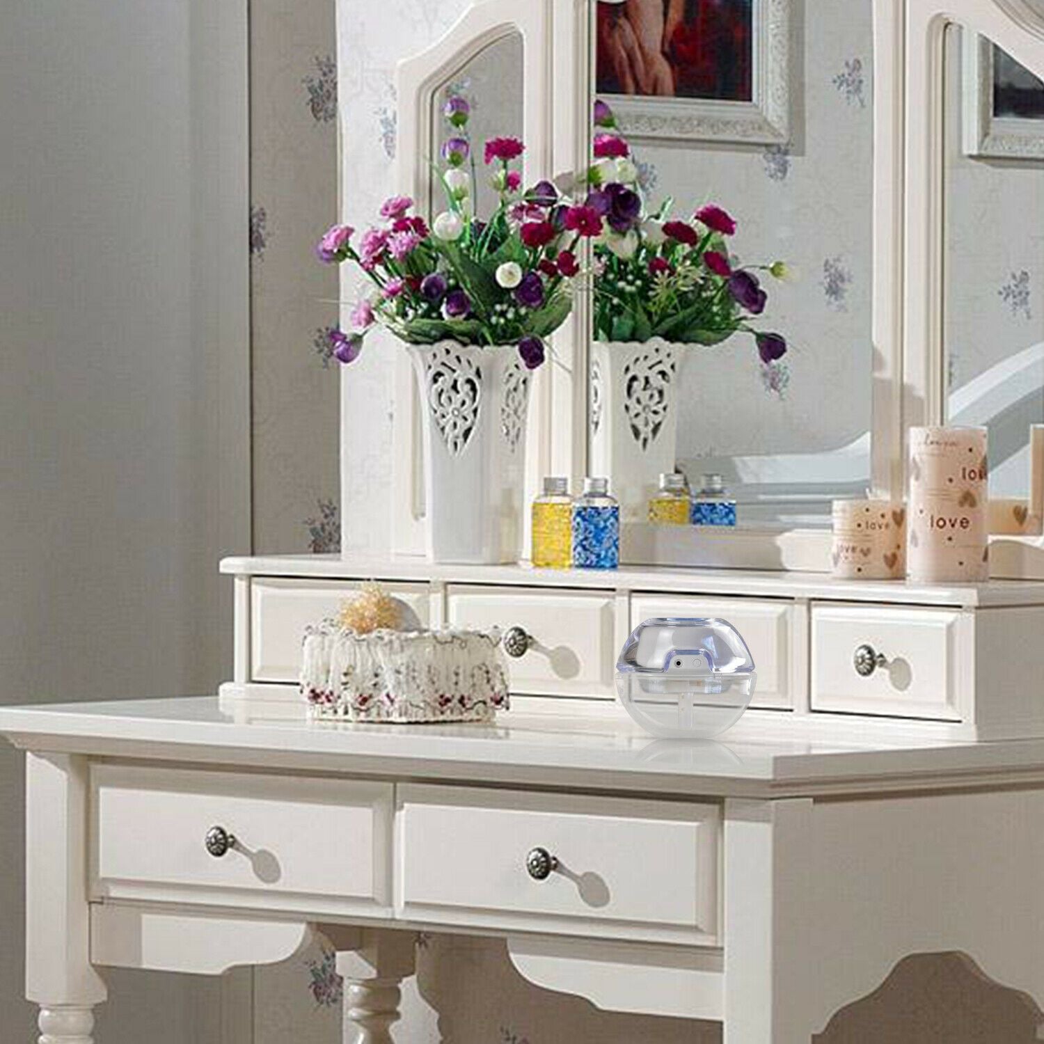 USB Air Humidifier Ultrasonic LED Crystal Nightlights Mist Diffuser Purifier Big Bedding Australia