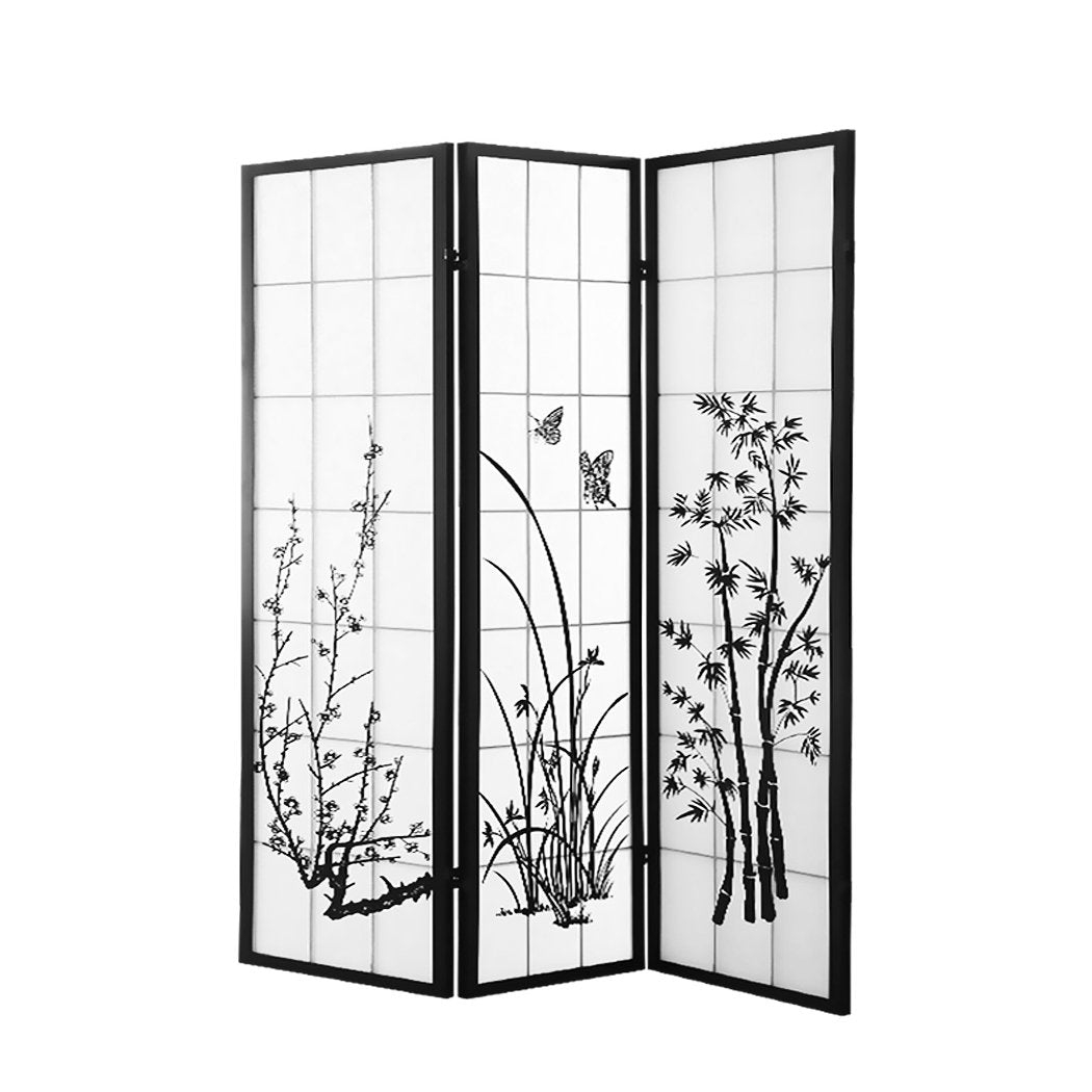 3 Panel Room Divider Privacy Screen Door Pine Wood Stand Fringe Levede