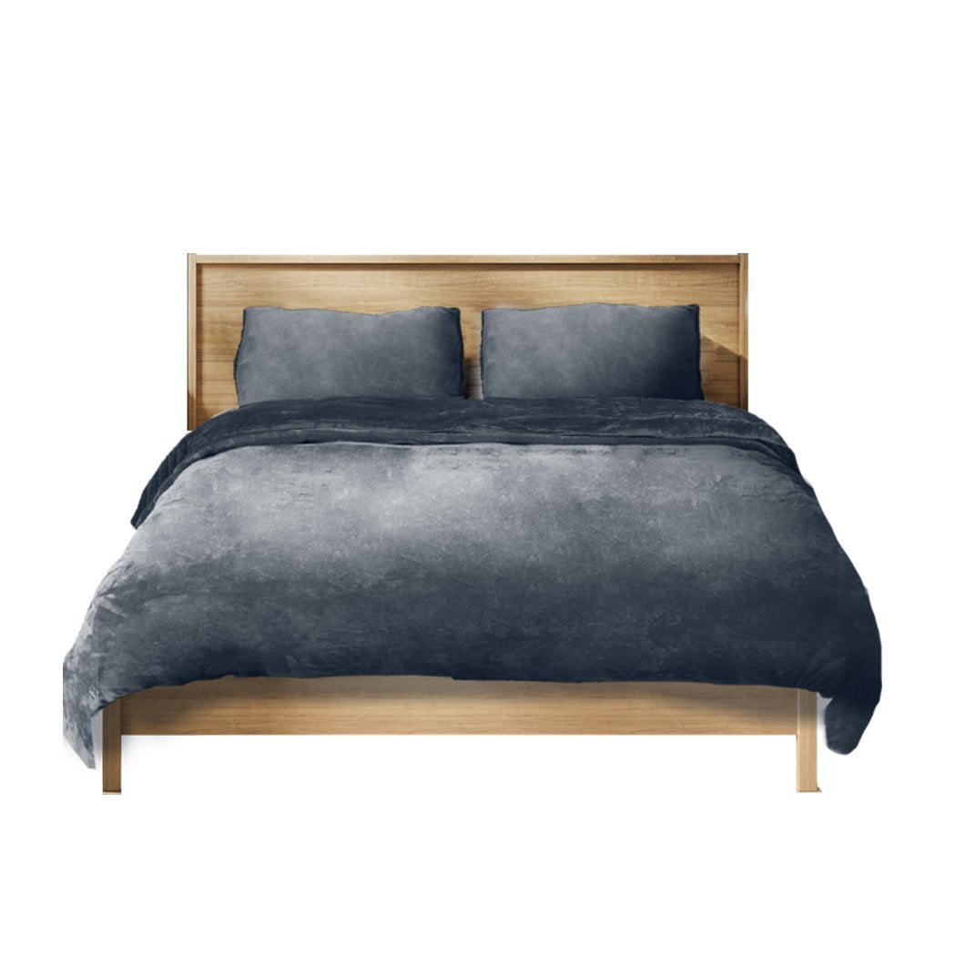 Luxury Flannel Quilt Cover with Pillowcase Dark Grey Double Big Bedding Australia