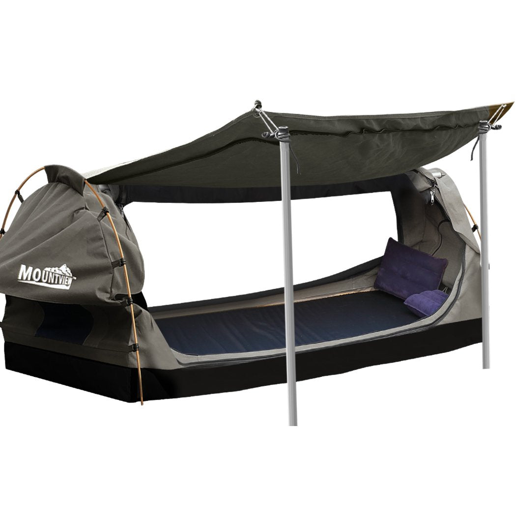 Double Swag Camping Swags Canvas Dome Tent Free Standing Grey Mountview