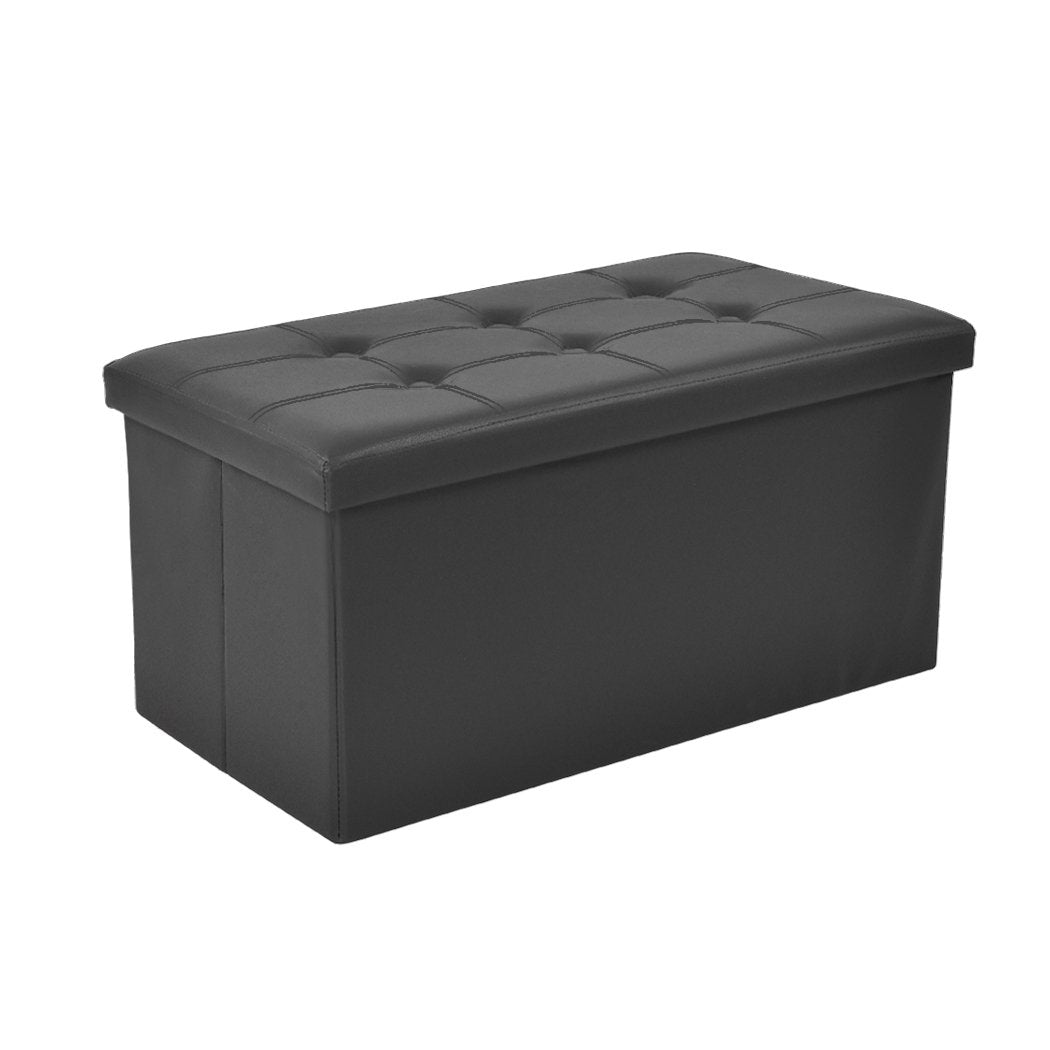 Folding Ottoman Storage Blanket Box Footstool Stool Cube Pouf Faux Black Leather Big Bedding Australia