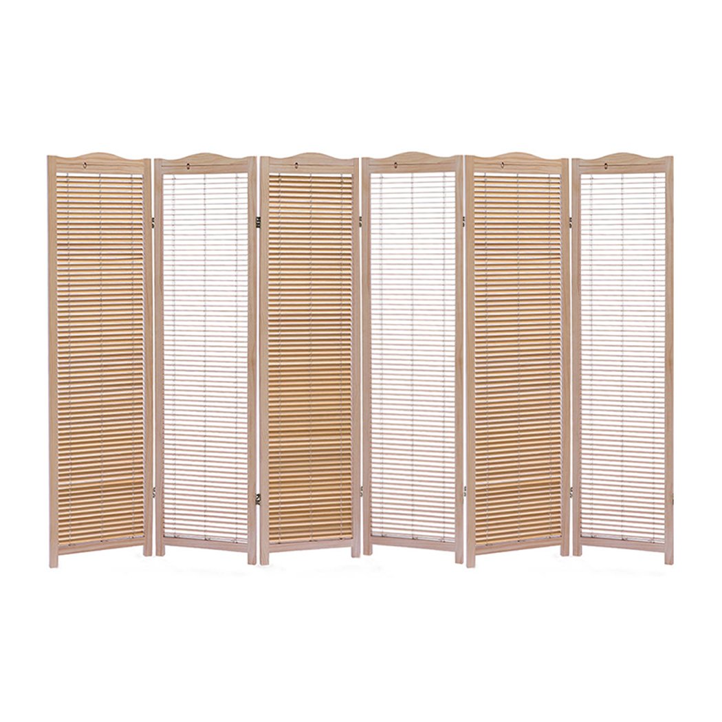 6 Panel Free Standing Foldable  Room Divider Privacy Screen Wood Frame Levede