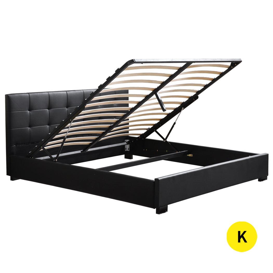 Gas Lift Bed Frame Premium PU Leather Base Mattress Storage King Size Levede