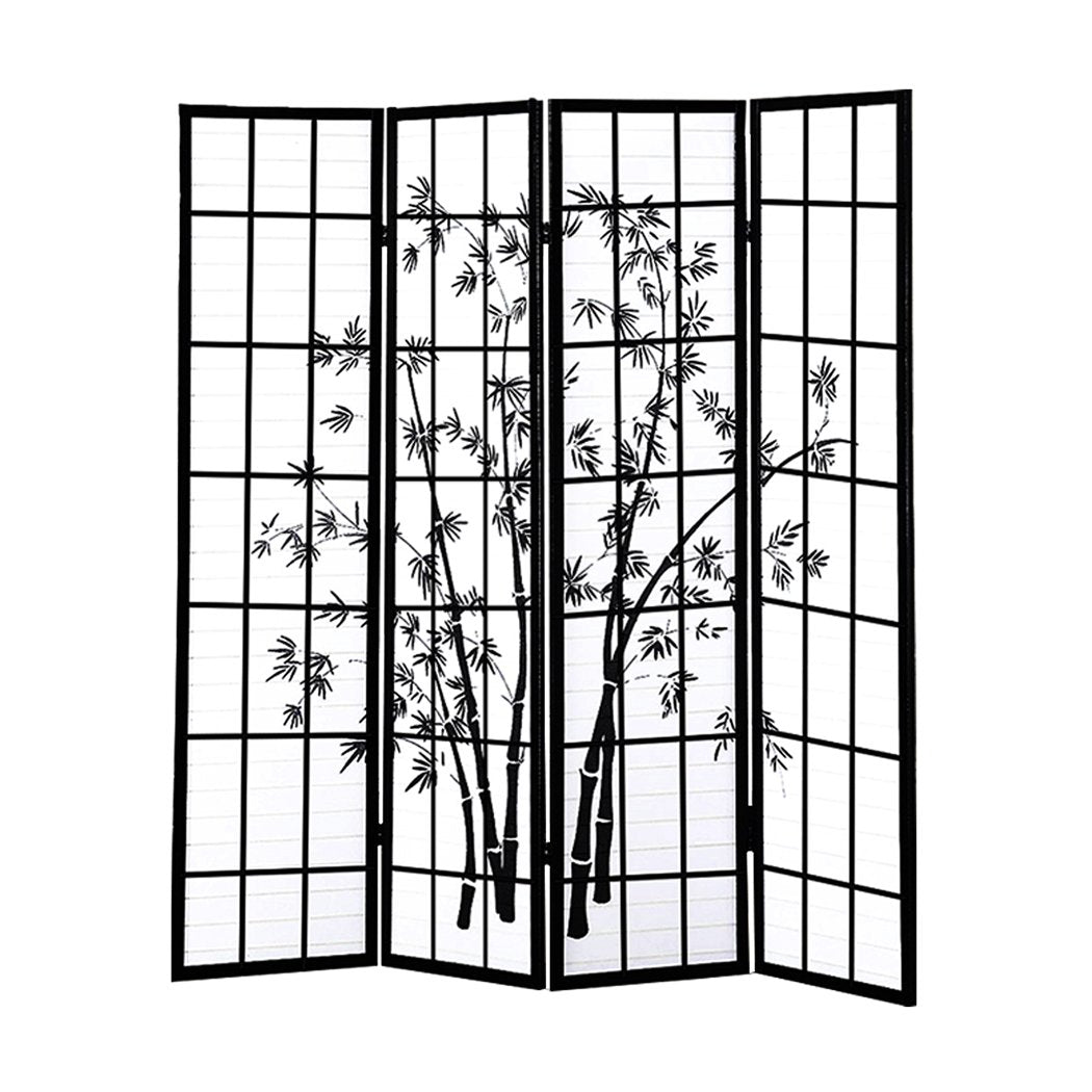 4 Panel Room Divider Screen Door Stand Privacy Fringe Wood Fold Bamboo Levede