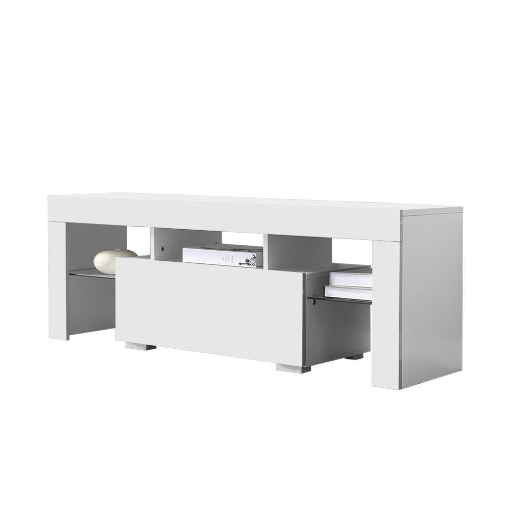 TV Cabinet White Entertainment Unit Stand Wooden LED Lowline Media Storage Shelf Levede